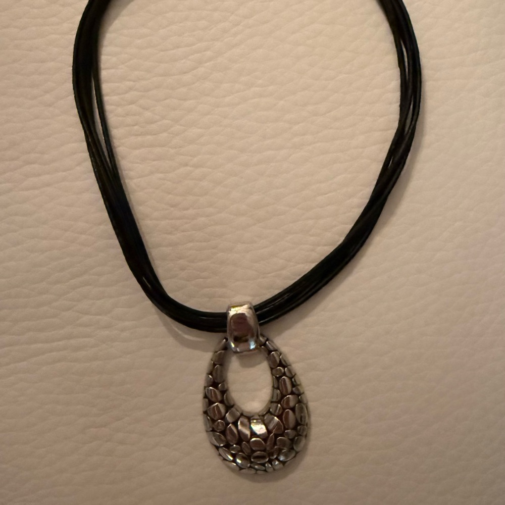 Chic Silver Pendant Necklace on Black Cord